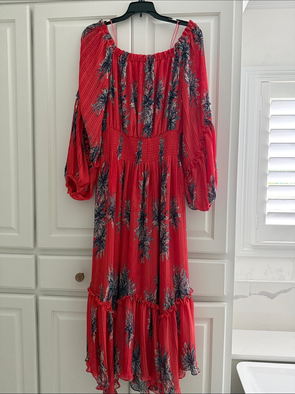 Ramy Brook Red Floral Pleated Maxi Dress